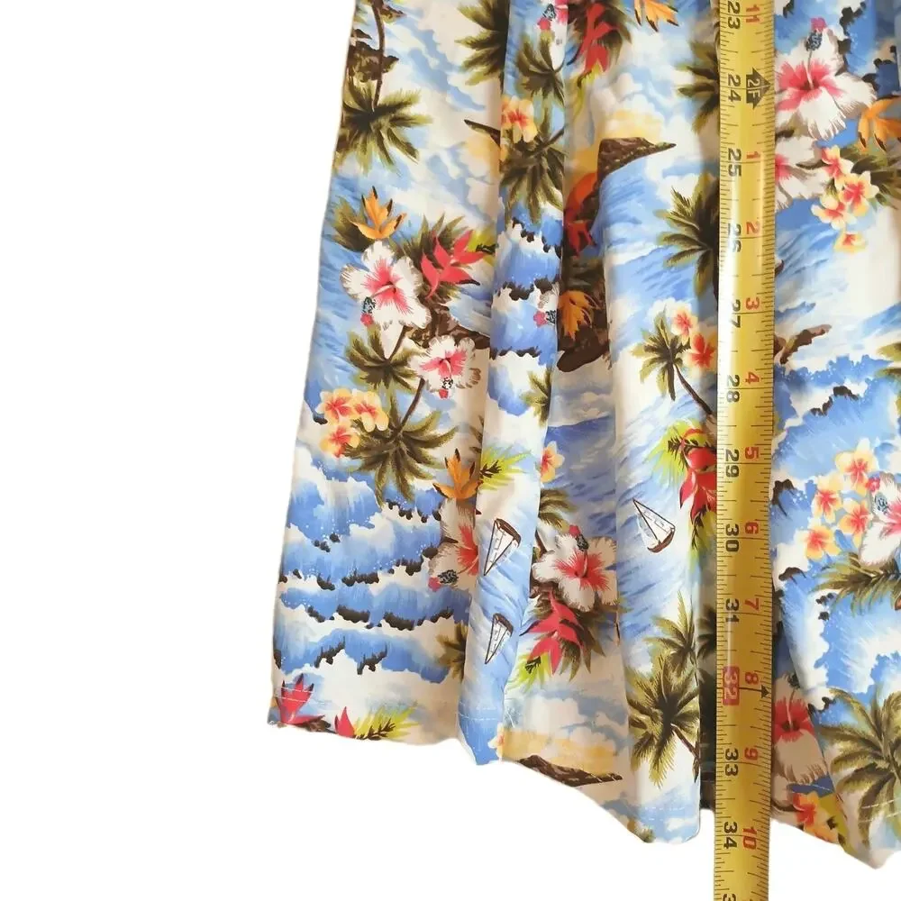 Lynt California UV‎ Protect Maxi Swing Skirt Sz M Blue Tropical Island Vacation